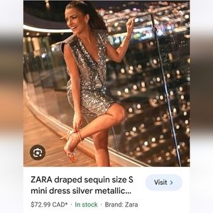 New Zara draped sequin size S mini dress silver metallic